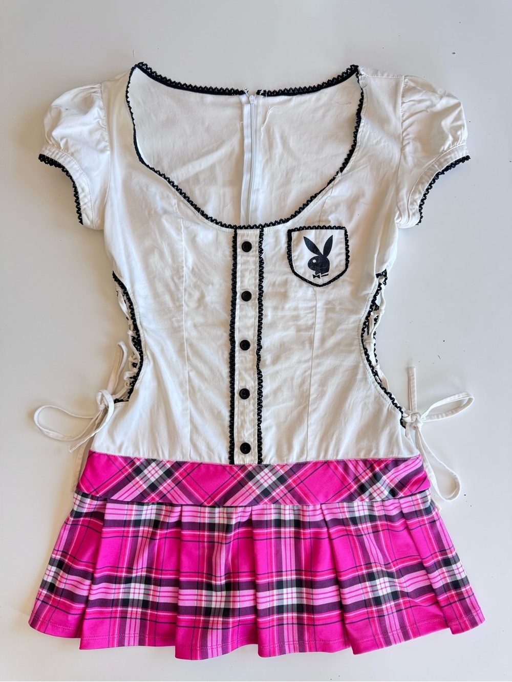vintage y2k playboy costume one piece dress lace up skirt plaid *Flaws